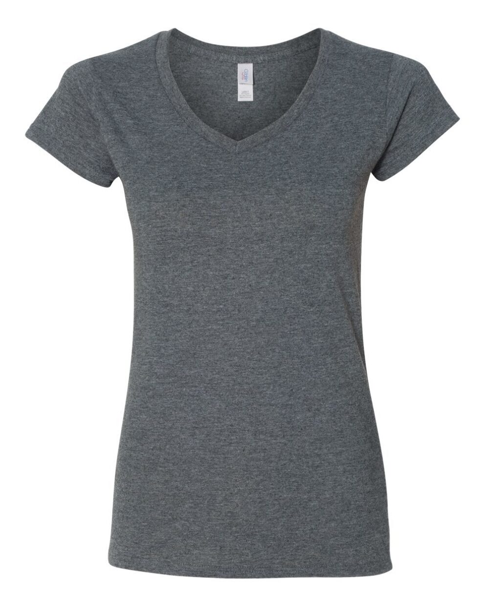 Ladies V-neck Dark Heather Grey Cotton T-shirt